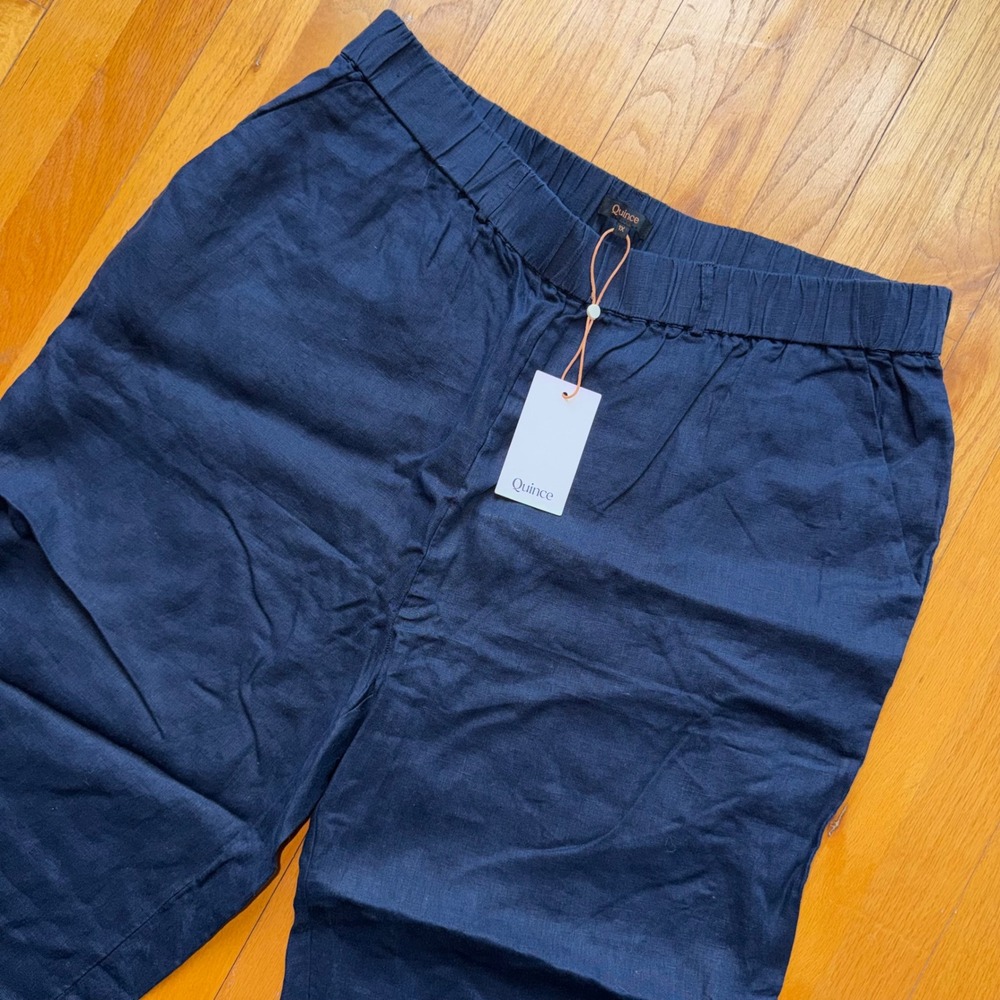 NEW Quince Deep Navy Blue Linen Pants Wide Leg Minimalist 1X Beachy Coastal - Picture 3 of 12